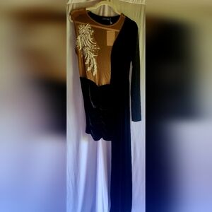 Loralette Black and Brown Dress with White Embroidery